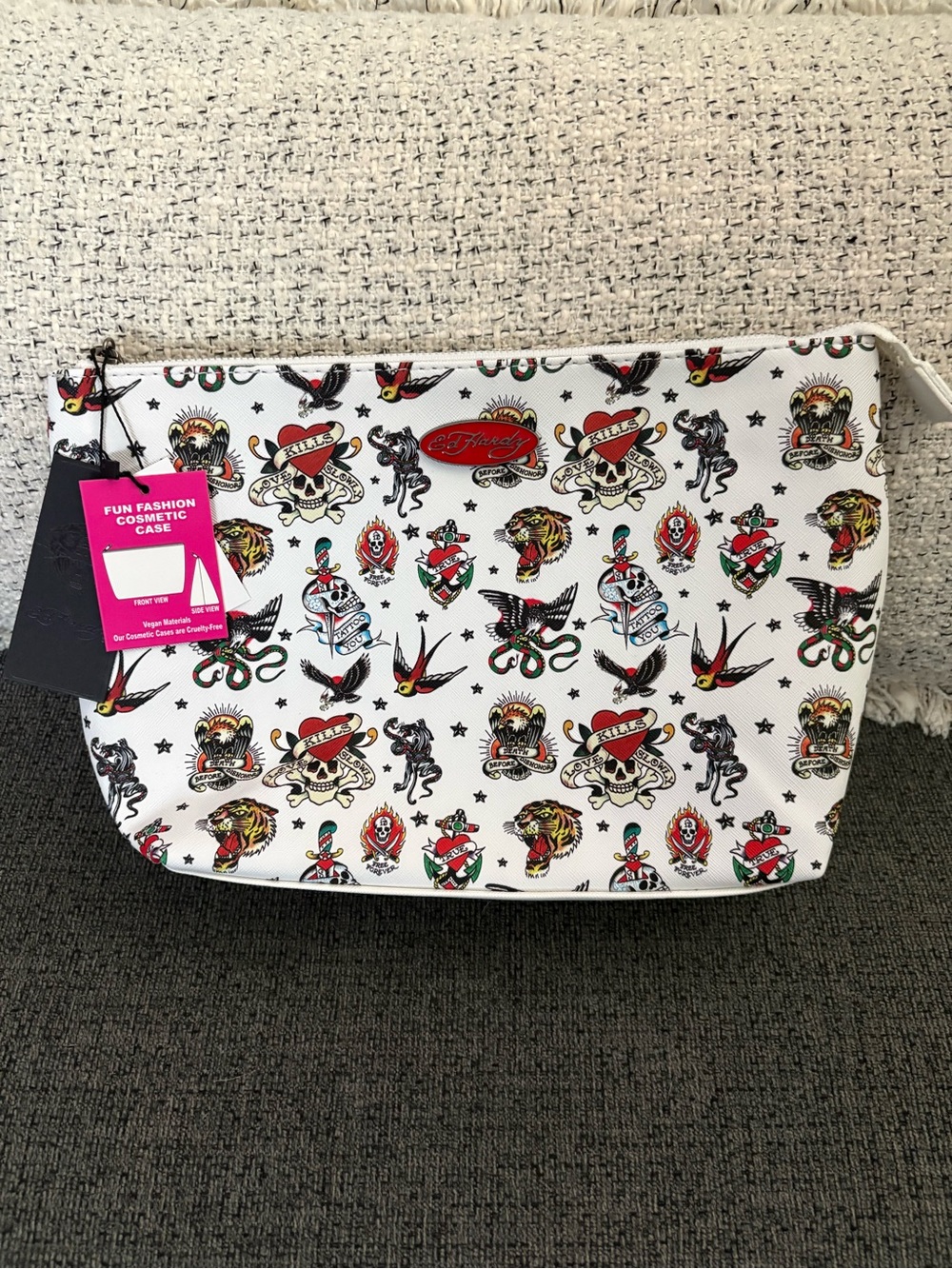 Ed Hardy White Tattoo Print Cosmetic Case